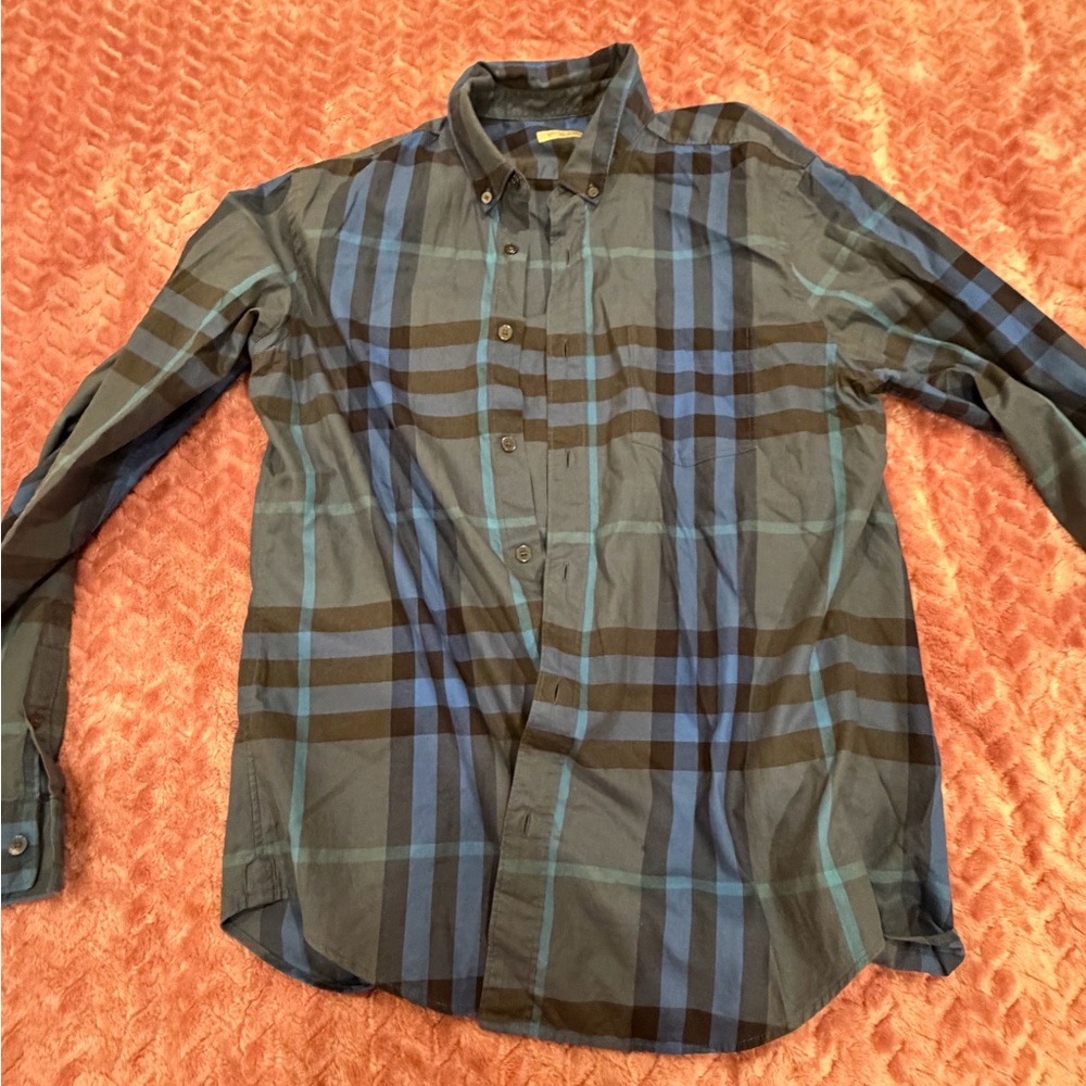 Burberry Men's Plaid Shirt in Blue and Black